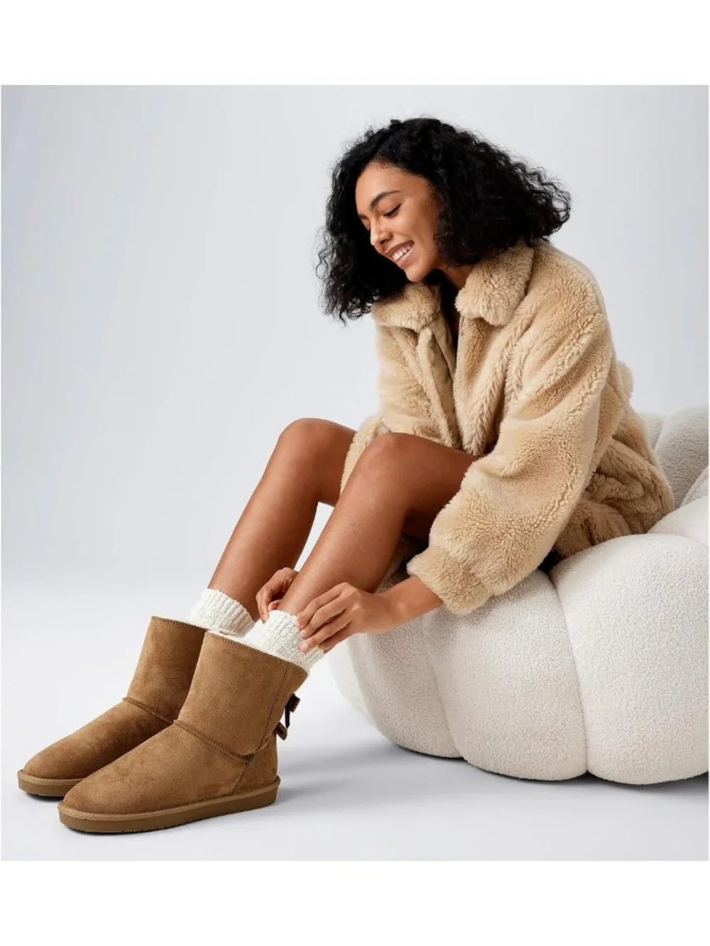 Cozy Black Mid Calf Suede Winter Snow Boots for Women - Easy Slip-On Style